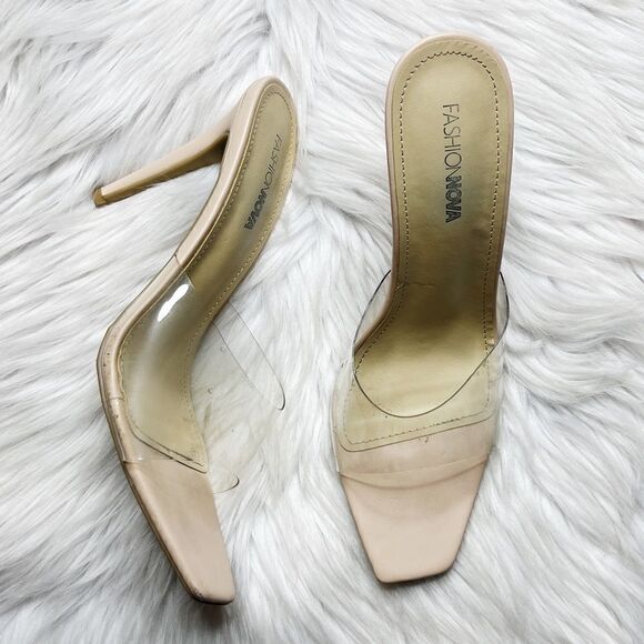 Fashion Nova Clear High Heel Pumps Cream & Tan Size 9 - Picture 1 of 10